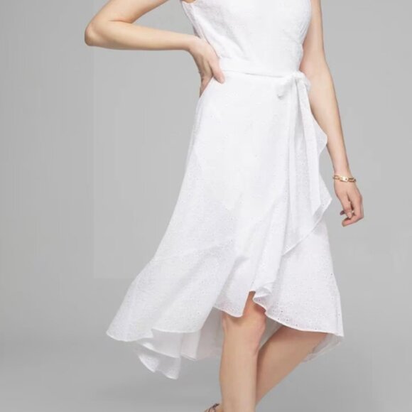 COPY - White House Black Market Eyelet Wrap Dress White Sz 6 (Never Worn/NO TAG… - Picture 1 of 4